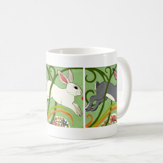 Art Deco Bunny Rabbit Holländisch Grau Weiß Grün Kaffeetasse (VorderseiteRechts)