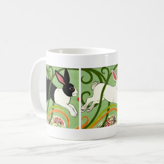 Art Deco Bunny Rabbit Holländisch Grau Weiß Grün Kaffeetasse (Vorderseite Links)