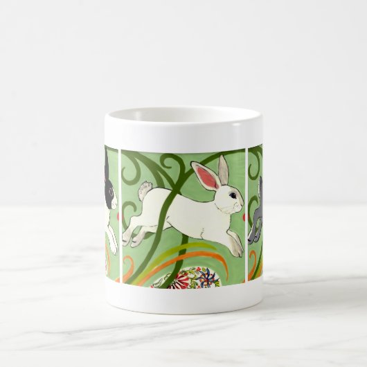 Art Deco Bunny Rabbit Holländisch Grau Weiß Grün Kaffeetasse (Mittel)