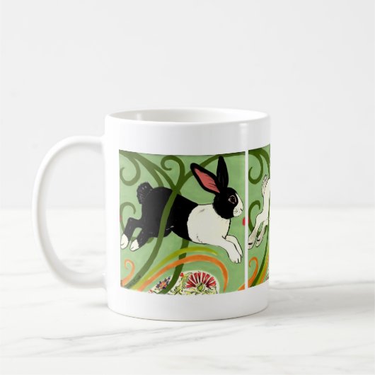 Art Deco Bunny Rabbit Holländisch Grau Weiß Grün Kaffeetasse (Links)