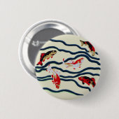 Art Deco Bunte Karpfen Schwimmen Marine Dekor Button (Vorne & Hinten)