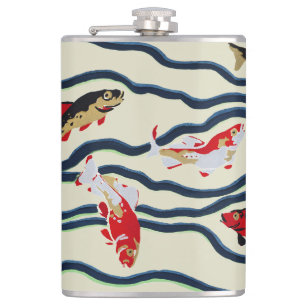 Art Deco Bunte Karpfen Schwimmen Marine Dekor Flachmann