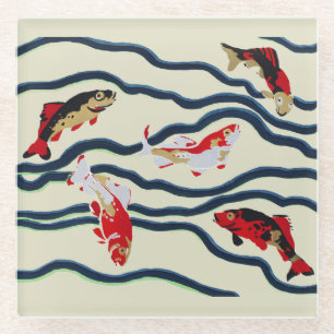 Art Deco Bunte Karpfen Schwimmen Marine Dekor Glasuntersetzer