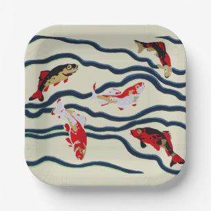 Art Deco Bunte Karpfen Schwimmen Marine Dekor Pappteller