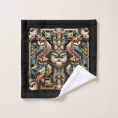 Art Deco Bunter Uhu Badhandtuch Set (Waschlappen)