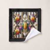 Art Deco Bunter Uhu Badhandtuch Set (Waschlappen)