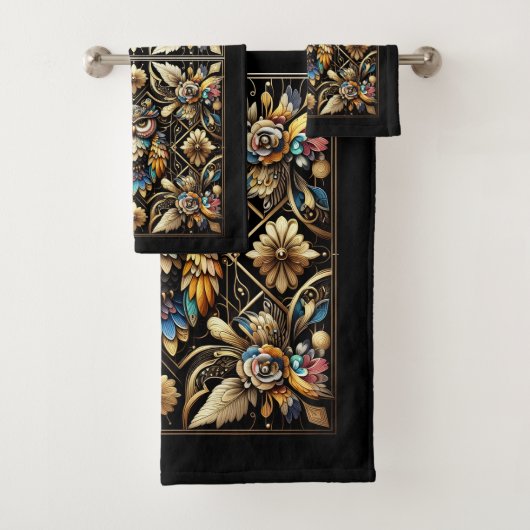 Art Deco Bunter Uhu Badhandtuch Set (Insitu)