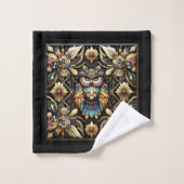 Art Deco Bunter Uhu Badhandtuch Set (Waschlappen)