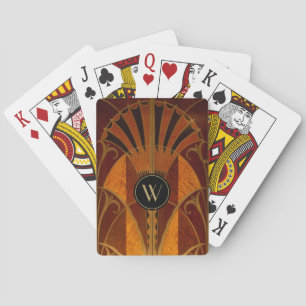 Art Deco Burgund und Gold Monogramm Spielkarten