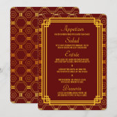 Art Deco Burgundy Wedding Menü Menükarte (Vorne/Hinten)
