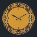 Art Deco Burl Wood Große Wanduhr<br><div class="desc">Es handelt sich um ein wunderschönes Deko-Design mit Burlholz und Messingbespannung.</div>