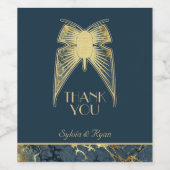 Art Deco Butterfly Blue Gold "Danke" Weinetikett (Einzelnes Label)