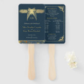 Art Deco Butterfly Blue Gold Hochzeitsprogramm Fächer (Vorne und Hinten)