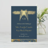 Art Deco Butterfly Blue Gold Hochzeitsprogramm Save The Date (Stehend Vorderseite)