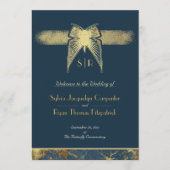 Art Deco Butterfly Blue Gold Hochzeitsprogramm Save The Date (Vorderseite)