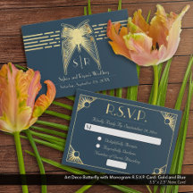 Art Deco Butterfly Blue Gold UAWG