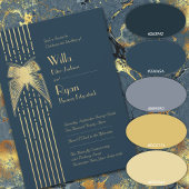Art Deco Butterfly Blue und Gold Wedding Einladung