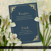 Art Deco Butterfly Blue und Gold Wedding Einladung