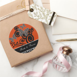 Art Deco Butterfly Bridge and Groom Runder Aufkleber