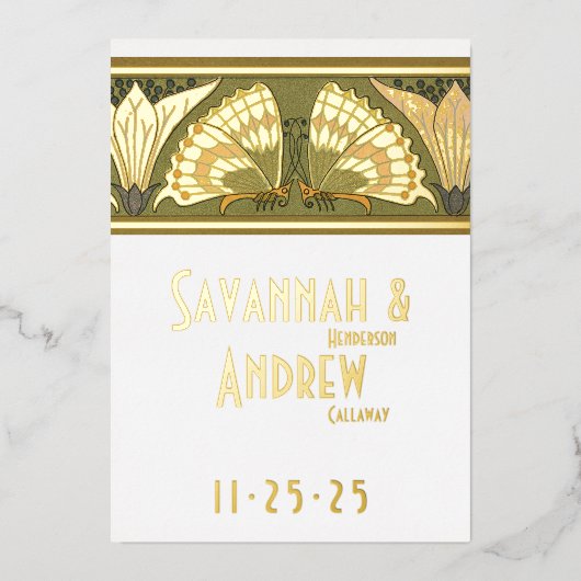Art Deco Butterfly Calla Lily Save the Date Folieneinladung (Vorderseite)