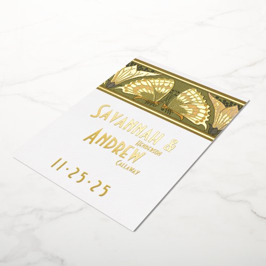 Art Deco Butterfly Calla Lily Save the Date Folieneinladung (Gedreht)