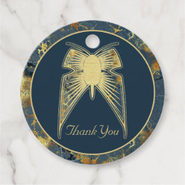 Art Deco Butterfly "Danke" Blue Gold Marmor Geschenkanhänger
