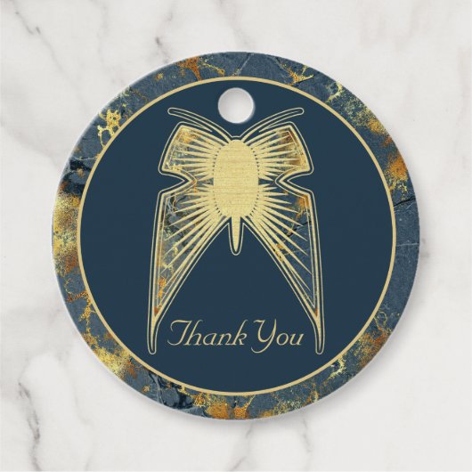 Art Deco Butterfly "Danke" Blue Gold Marmor Geschenkanhänger (Vorderseite)