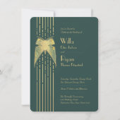 Art Deco Butterfly Grün und Gold Hochzeit Einladung (Vorderseite)