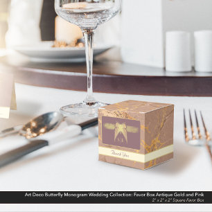 Art Deco Butterfly Hochzeit Antique Gold und Rosa Geschenkschachtel