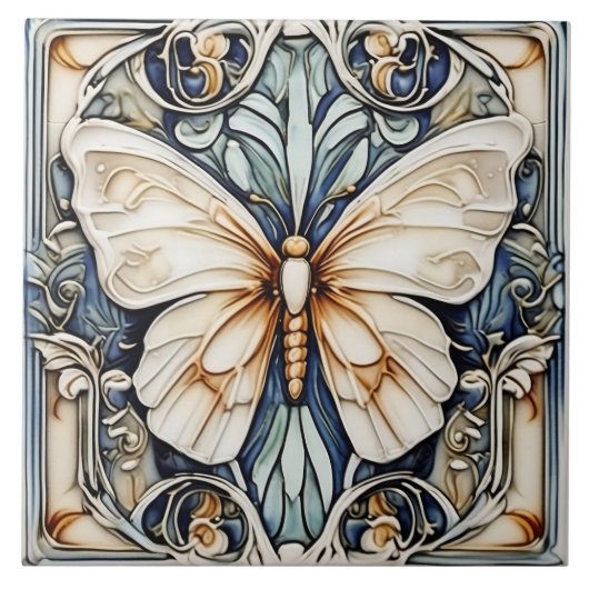 Art Deco Butterfly Jugendstil Keramik Tile Fliese (Vorderseite)