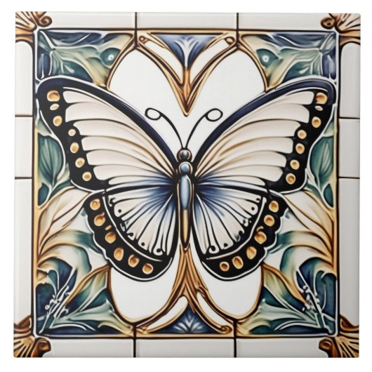 Art Deco Butterfly Keramik Keramik Tile Fliese (Vorderseite)