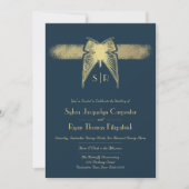Art Deco Butterfly Monogram Blue and Gold Wedding Einladung (Vorderseite)