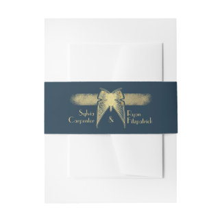 Art Deco Butterfly Monogram Blue and Gold Wedding Einladungsbanderole