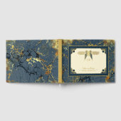 Art Deco Butterfly Monogram Blue and Gold Wedding Gästebuch (Voll)