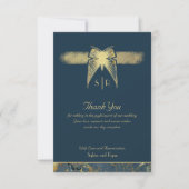 Art Deco Butterfly Monogram Foto Blue Gold Flat Dankeskarte (Vorderseite)