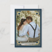 Art Deco Butterfly Monogram Foto Blue Gold Flat Dankeskarte (Rückseite)