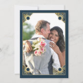 Art Deco Butterfly Monogram Foto Blue Gold Save The Date (Rückseite)