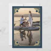 Art Deco Butterfly Monogram Foto Blue Gold Save The Date (Rückseite)