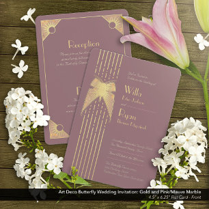 Art Deco Butterfly Rosa und Gold Hochzeit Einladung