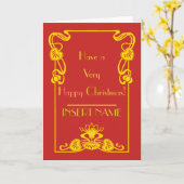 Art Deco Calligraphy Red Gold Weihnachten Karte (Gelbe Blume)