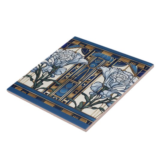 Art Deco Carnation Blume Jugendstil Fliese (Seite)