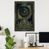 Art Deco Celestial Astrolabe Poster | Gold Teal (Heimbüro)