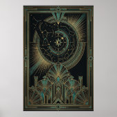 Art Deco Celestial Astrolabe Poster | Gold Teal (Vorne)