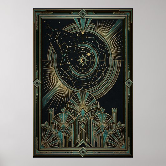 Art Deco Celestial Astrolabe Poster | Gold Teal (Vorne)