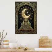 Art Deco Celestial Moon Ziggurat Poster | Gold Tea (Küche)