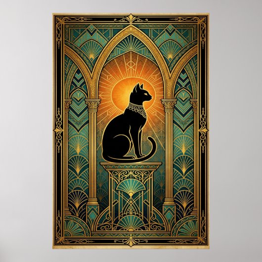 Art Deco Celestial Solstice Cat Wall Art Poster (Vorne)