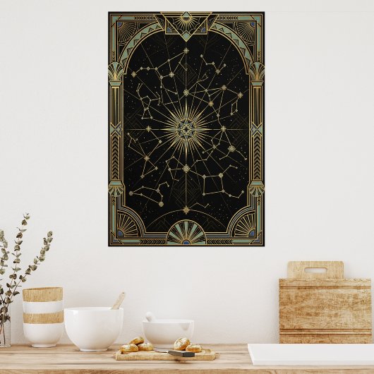Art Deco Celestial Star Chart Poster | Gold Teal  (Küche)