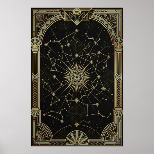 Art Deco Celestial Star Chart Poster | Gold Teal  (Vorne)