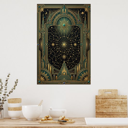 Art Deco Celestial Star Map Poster | Gold Teal (Küche)
