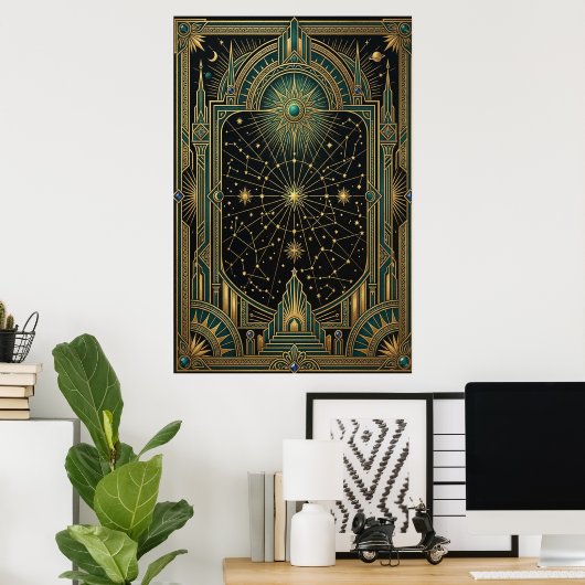 Art Deco Celestial Star Map Poster | Gold Teal (Heimbüro)